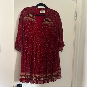 Ba&sh Red patterned boho dress long sleeved
